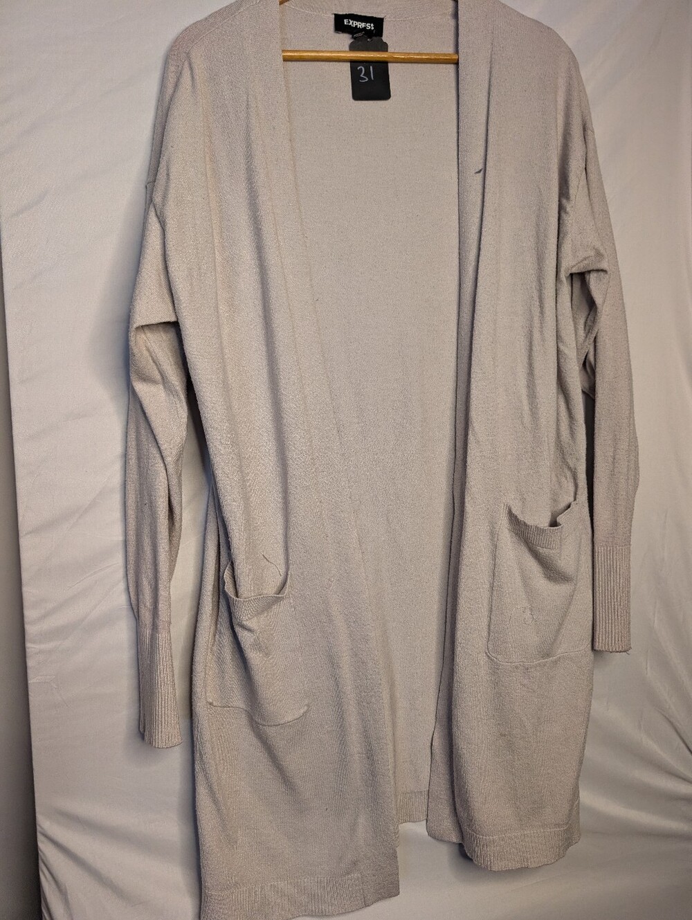 Express Cream Longline Open Front Cardigan Sweater Pockets Size M